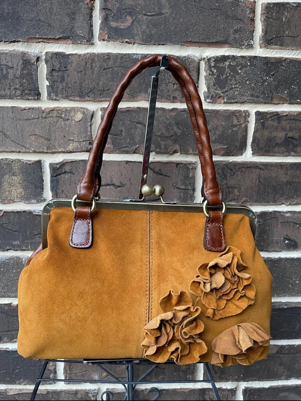 Patricia Nash Rora Frame Satchel Suede Tan kisslock - Picture 6 of 11